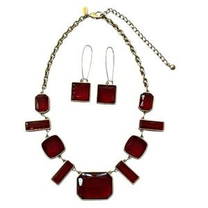 Chico’s Red Goldtone Statement Necklace and Earrings Set